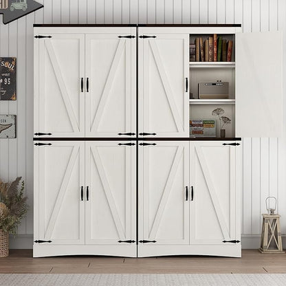 71in Farmhouse Kitchen Pantry Cabinet,Tall Storage Cabinet with 4 Doors and Adjustable shelves,with Load-Bearing Steel Pipe,Wood Storage Cabinets for Kitchen,Dining Room,Bathroom(White)