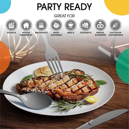 Party Solids Silver Plastic Silverware Heavy Duty 300 Pieces Silver Plastic Cutlery Sets, Utensil Sets, 100 Of Each Forks, Knives & Spoons Disposable Cutlery Set, Flatware Set For Party Supplies