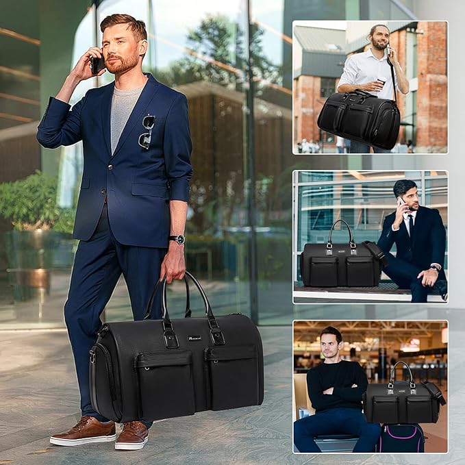 Modoker Garment Bags for Travel Carry on Duffle Bags for Airplane Weekender Suit Bags for Men Travel,2 in 1 Travel Duffel ang Garment Bags for Hanging Clothes,Black