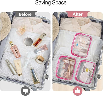 PACKISM Valentines Day Gifts for Him Her - Clear Makeup Bag, 2 Pack TSA Approved Toiletry Bag Quart Size Bag, Travel Makeup Cosmetic Bag for Women Clear Toiletry Bag, Rose Red