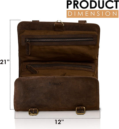 KomalC Premium Buffalo Leather Hanging Toiletry Bag Travel Dopp Kit