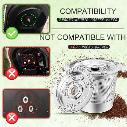 NESSUS 2 Pack Reusable K Cup for Keurig 1.0, Stainless Steel Reusable K Cups for Keurig 1 Prong Coffee Maker K Cup Reusable Coffee Pods with Heat Resistant Handles and Scoop, NO BPA