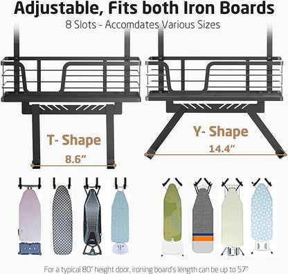 KES Over The Door Ironing Board Holder, Ironing Board Hanger for Laundry Room Organization and Storage Y and T Shaped Fits for 1 3/4 Doors Matte Black, HIR501B-BK