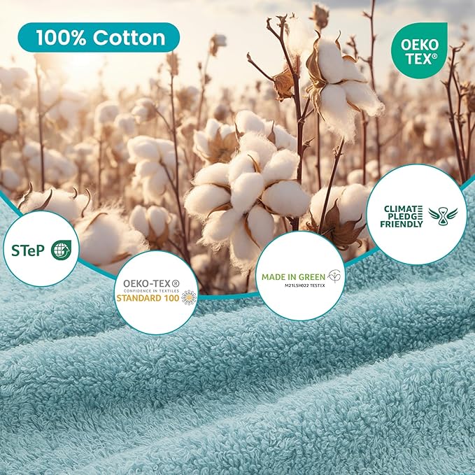SEMAXE 12-Piece Family Bathroom Towel Set - 100% Cotton, 4 Bath Towels, 4 Hand Towels, 4 Washcloths, Ultra-Soft and Super Absorbent, Lighter Weight