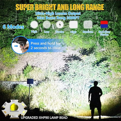 Spotlight 100000 Lumens, 6 Modes Led Rechargeable Spotlight Flashlight As Seen