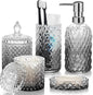 Bathroom Accessories Set, 5Pcs Bathroom Soap Dispenser Set, Glass Bathroom Accessories with Glass Soap Dispenser, Soap Dish, Toothbrush Holder, Tumbler, Qtip Holder
