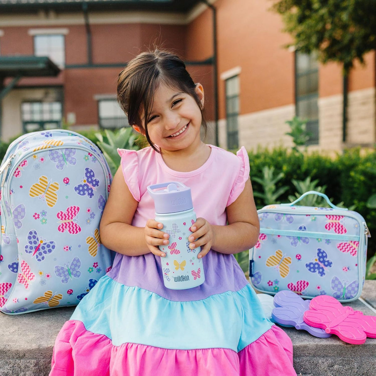 Wildkin Kids Insulated Lunch Box – Durable and Reusable for School & Travel - Butterfly Garden