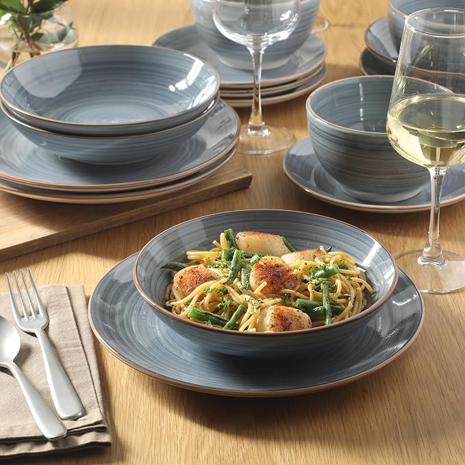 Gibson Home Stonebury 16 Piece Plates and Bowls Blue Dishes