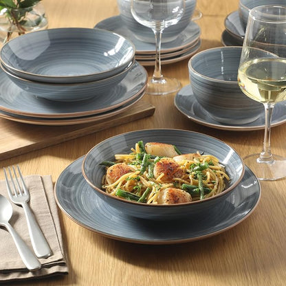 Gibson Home Stonebury 16 Piece Plates and Bowls Blue Dishes
