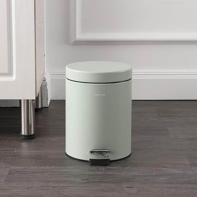 happimess HPM1000C Oscar 8-Gallon Step-Open Trash Can with Free Mini Trash Can, Modern, Fingerprint Proof for Home, Kitchen, Office, Large:7.9 Gallon Small:1.3 Gallon, Pistachio Gelato