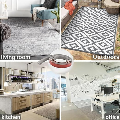 Self Adhesive Carpet Transition Strip with Edge Trim, Designed for Seamless Transitions from Carpet to Tile or Vinyl Floors, Perfect for Doorways.(Black,9 Feet)