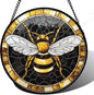 Stained Glass Window Hanging - Black Gold Bee White Wings Sun Catcher for Door Home Decor Insect Suncatcher Christmas Mother's Day Birthday Gifts for Women Men Lovers Mom Nana 9.8 in