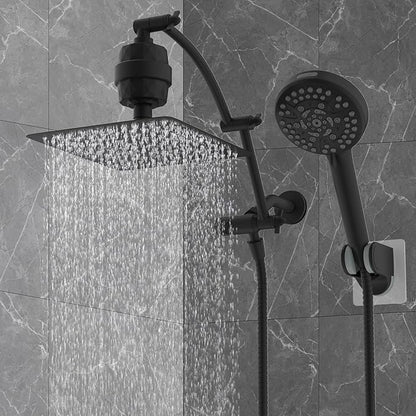Hibbent All Metal 10'' Dual Filtered Rainfall Shower Head Combo, High Pressure Handheld Shower Head with 16'' Adjustable Extension Arm, 20 Stage Shower Filter, 10-spray, 71'' Shower Hose, Matte Black