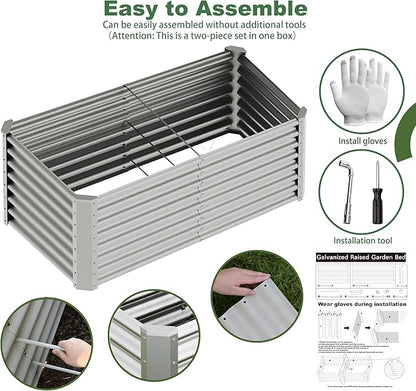 4x2x2ft Raised Garden Bed Kit, Galvanized Planter Garden Boxes Outdoor