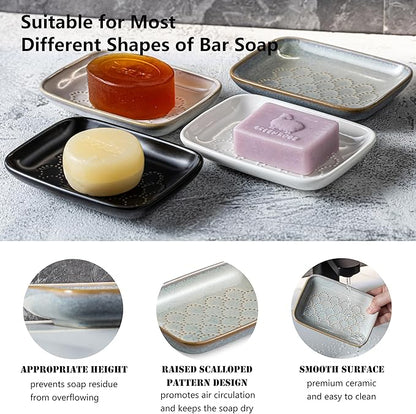Gomakren Soap Dish for Shower, Ceramic Soap Dishes for Bar Soap Sponge, Christmas Shower Soap Holder Saver Tray for Bathroom Kitchen Sink, Easy to Clean, Gray
