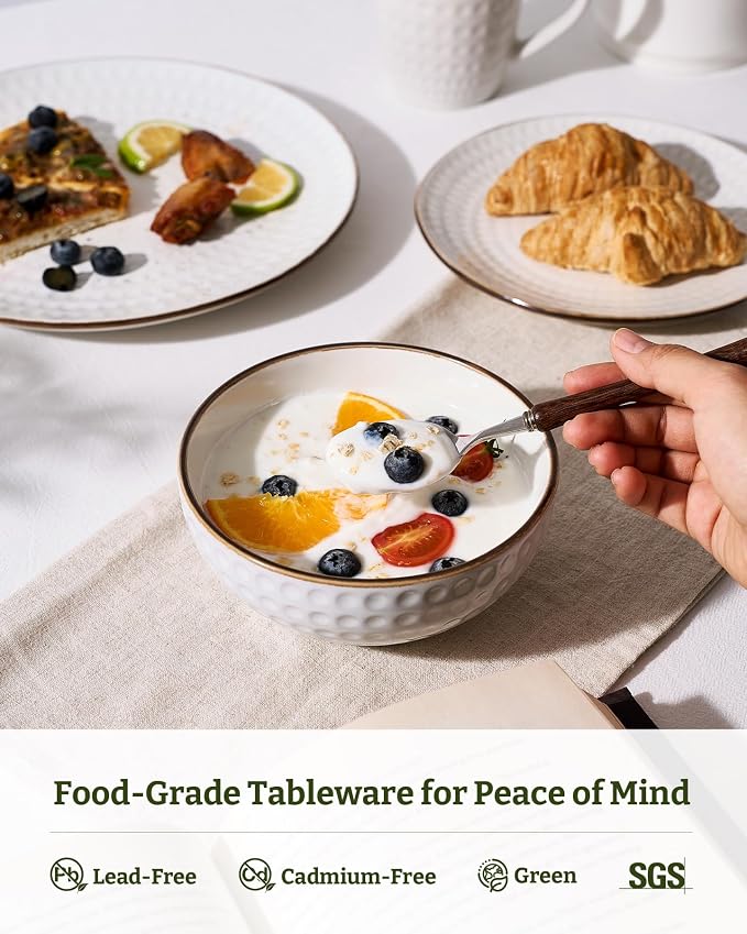 Famiware Ceramic Plates and Bowls Sets, Embossed Dishes Dinnerware