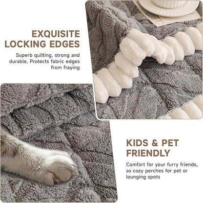 OTOB Pet Couch Covers for 3 Cushion Couch Sofa, Washable & Non Slip Fuzzy Plush Sofa Cushion Covers, All Seasons Geometric Jacquard Modern Soft Dog Bed Mat Slipcovers Protector (Gray, 27.6"x70.9")