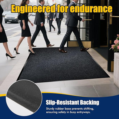 Entrance Mat for Home or Office - 3 x 5 Feet, Carpeted Indoor/Outdoor Entry Mat - Absorbent, Slip Resistant, Low-Profile, Easy to Clean, Rubber Entry Mat - Charcoal