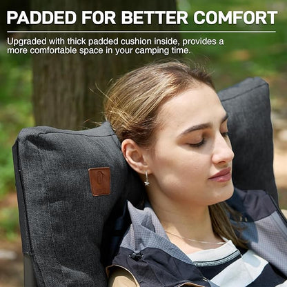EVER ADVANCED Padded Oversized Folding Camping Chair for Adults, Heavy Duty Lawn Chair with Side Pockets, Portable Collapsible Quad Chair for Outside, Support Up to 500lbs, Black