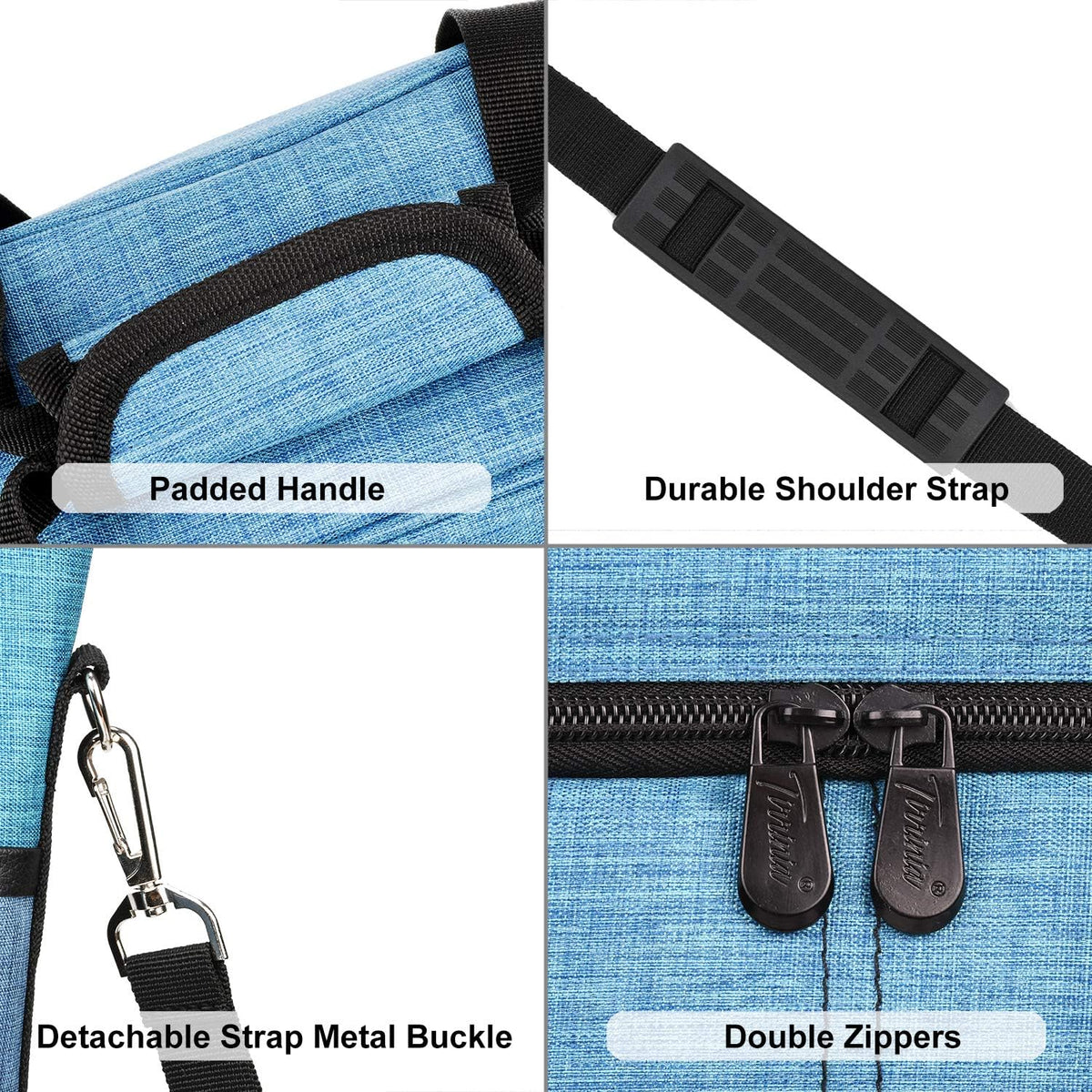 Tirrinia Insulated Wine Gift carrier - 3 Bottle Travel Padded Wine Carry Cooler Tote Bag with Handle and Adjustable Shoulder Strap, Blue