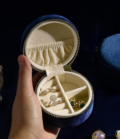 TAIMY Velvet Travel Jewelry Box, Round Small Travel Jewelry Case for Women Girls, Portable Mini Jewelry Travel Organizer Boxes for Rings Earrings Necklaces Bracelets(Navy Blue) 3.15x3.15x1.57in