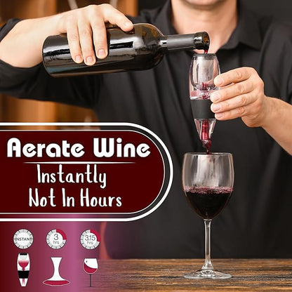 Red Wine Aerator- Wine Pourer- Decanter- Premium Wine Aerator with Stand - Decanter Aerating Spout with Filter for any type of Bottle or Glass- Oxygenator Accessory for Wine