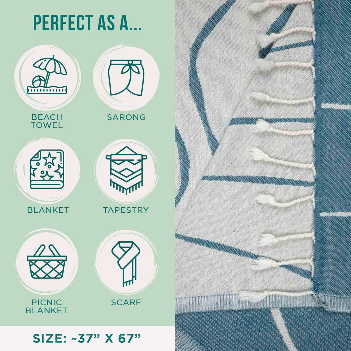 Sand Cloud Turkish Beach Towel - 100% Organic Cotton Turkish Bath Towels - Ultra Soft, Sand Free & Quick Dry Towel for Beach, Pool, or Picnic - As Seen on Shark Tank - Boho Sundown