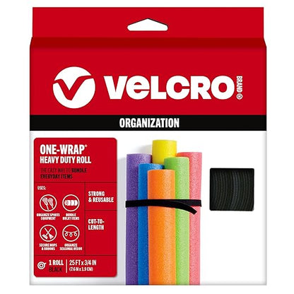 VELCRO Brand ONE-WRAP Bundling Ties – Reusable Fasteners for Keeping Cords and Cables Tidy – Cut-to-Length Roll, 25ft x 3/4in, Black
