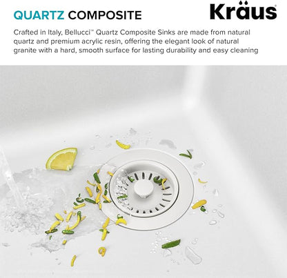 KRAUS Bellucci 33” Workstation Drop In Retrofit Farmhouse Single Bowl Granite Kitchen Sink in White with Accessories