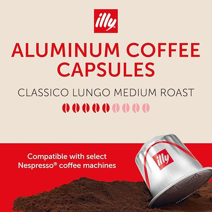 illy Aluminum Espresso Pods - Compatible with Nespresso Machines - Classico Lungo Roast Coffee - Mild & Balanced - Notes Of Caramel, Orange Blossom & Jasmine - 10 Count (Pack of 20)