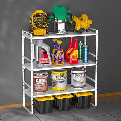 iPEGTOP Expandable Cabinet Storage Shelf Organizer Rack, Heavy Duty Stackable Steel Metal Spice Rack Adjustable Height Pantry Garage Shelf for Counter Kitchen Organization, White - 2 Pack