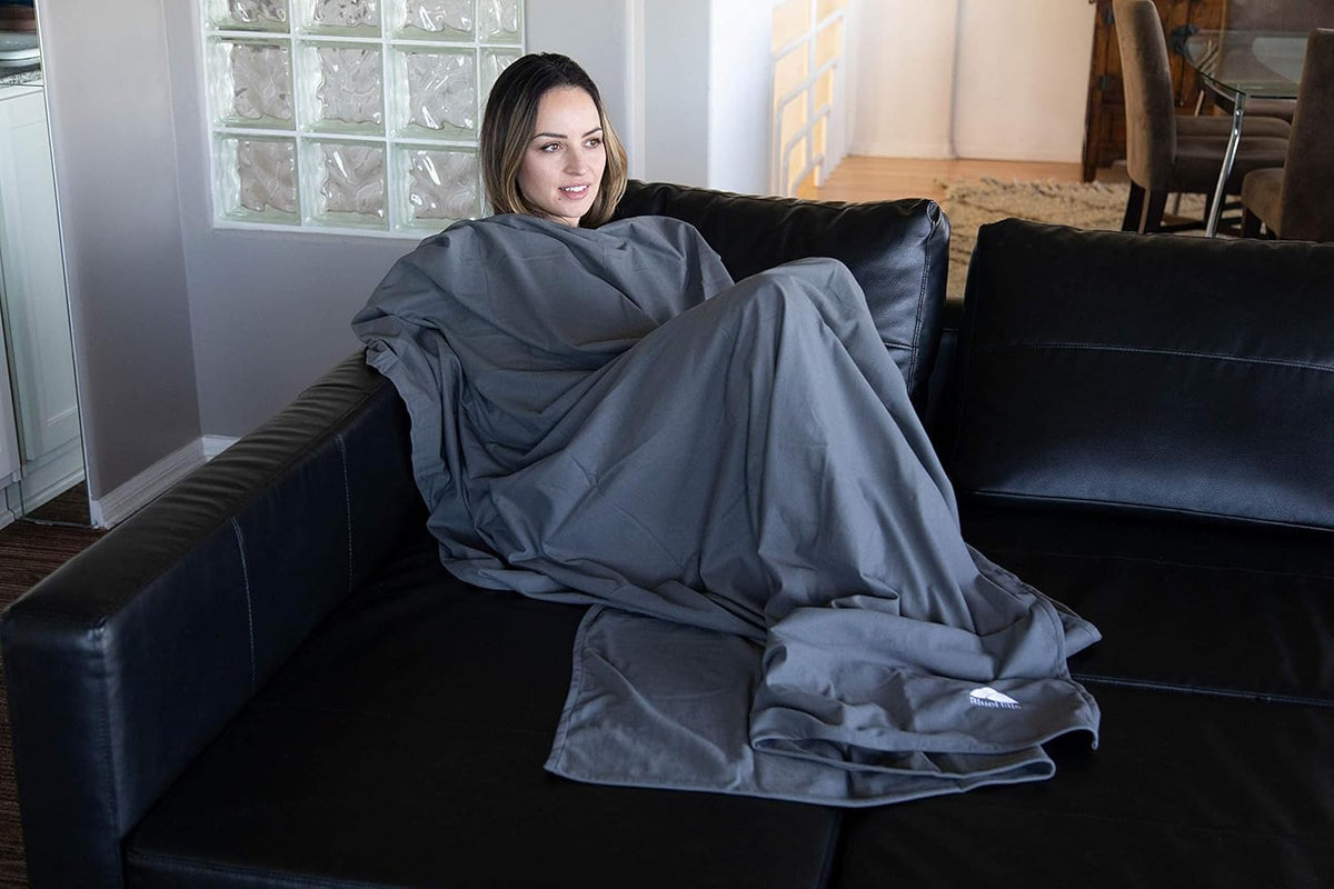 BlueHills Ultra Compact Travel Blanket 2 Pack Large Soft Cozy Portable Blanket Sheet with Carry Case and for Flight Airplane Car Layover Camping Hotel Grey C202-2PK-Gray