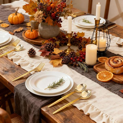 Rubtlamp 90Pcs Gold Plastic Silverware, Gold Disposable Thanksgiving Utensils, Plastic Cutlery Include 30 Plastic Knives, 60 Forks and Spoons, Fancy Plastic Silverware Heavy Duty for Thanksgiving