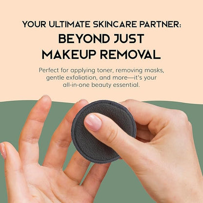 Greenzla Reusable Makeup Remover Pads - 20 Pack Organic Dark Charcoal Bamboo Cotton Pads with Mesh Laundry Bag, Cotton Travel Pouch, & Cotton Rounds Holder, Sustainable Face Wipes for All Skin Types