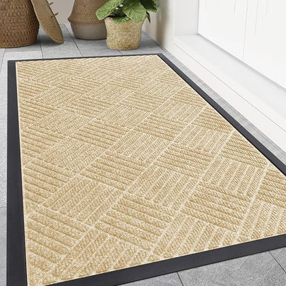 Smiry Front Door Mat Outside Entrance, Heavy Duty Outdoor Indoor Natural Rubber Doormat, Non Slip, Trap Dirt and Moisture, Easy Clean, Low Profile Patio Porch Entryway Mat, 71x47, Beige