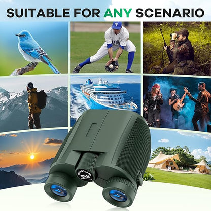 10x25 Compact Binoculars for Adults and Kids, Large View Waterproof Small Binoculars with Low Light Vision BAK4 Prism FMC Lens for Cruise Ship Bird Watching Travel Sightseeing Concert Hunting