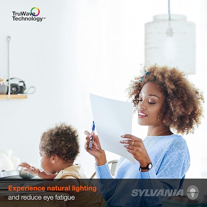 Sylvania LED TruWave Natural Series A19 Light Bulb, 100W Equivalent, Efficient 15W, 1600 Lumens, Medium Base, Dimmable, Clear, 5000K, Daylight - 4 Pack (42273)