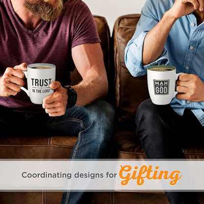 Christian Art Gifts Inspirational Ceramic Coffee & Tea Scripture Mug for Men: Man of God Encouraging Bible Verse, Durable Microwave & Dishwasher Safe Novelty Drinkware, White & Forest Green, 12 oz.