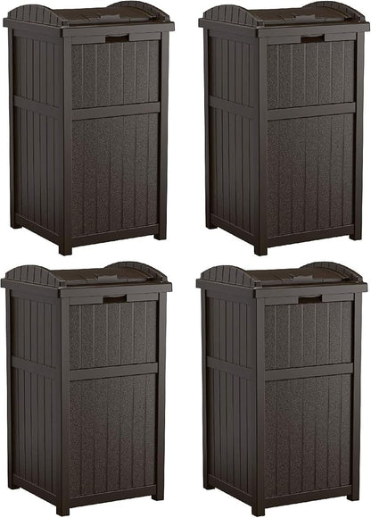 Suncast Trash Hideaway Outdoor Patio 33 Gal Garbage Waste Trash Can Bin (4 Pack)