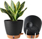 2 Pack 8 Inch Pots for Plants Indoor, Plastic Self Watering Planters with Drainage Holes, Water Level Indicator & Deep Reservoir, Decorative Flower Pots Indoor Outdoor Use (Black