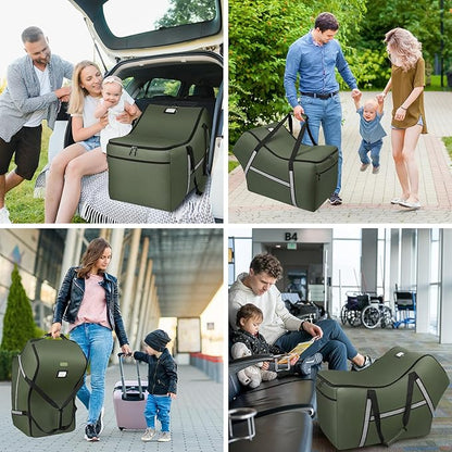 Infant Car Seat Travel Bag for Airplane Compatible with All Nuna Pipa Car Seat and Base,Chicco KeyFit 30 and Base, Padded Car Seat Bags for Air Travel,Car Seat Gate Check Bag with Side Pocket, Green