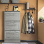 Shoe Cabinet for Entryway, 3-Tier Flip Drawer Narrow Shoe Storage Cabinet with Divider, Tall Slim Shoe Organizer for Small Spaces, Slim Shoe Rack Freestanding, Gray, HUS-FSR137-L