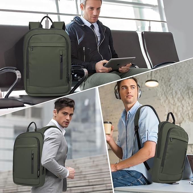 Business Backpack for Men Lightweight Commute Laptop Backpack Anti-Theft Water Resistant Backpack for 15.6 Inch Computer for Daily Office Work with Small Bag (Green)