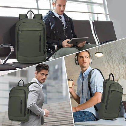 Business Backpack for Men Lightweight Commute Laptop Backpack Anti-Theft Water Resistant Backpack for 15.6 Inch Computer for Daily Office Work with Small Bag (Green)