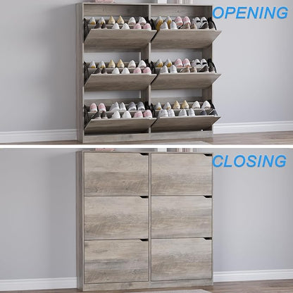 Shoe Cabinet with 6 Flip Drawers, Slim Narrow Shoe Storage Cabinet, Freestanding Shoe Organizer for Entryway, Hallway, Foyer