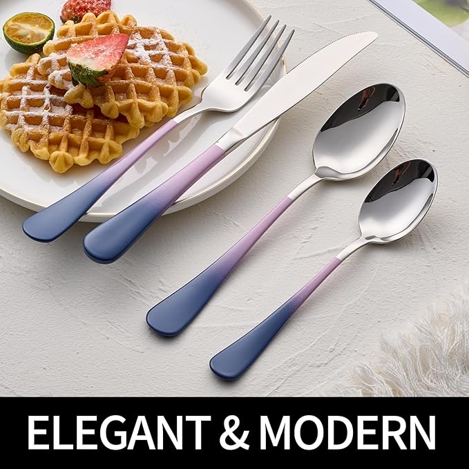 20-Pieces Color Silverware Sets for 4,Pink and gray Handle Stainless Steel Cutlery Set, Include Forks Spoons and Knives Set, Dishwasher Safe Utensil Sets for Home Restaurant