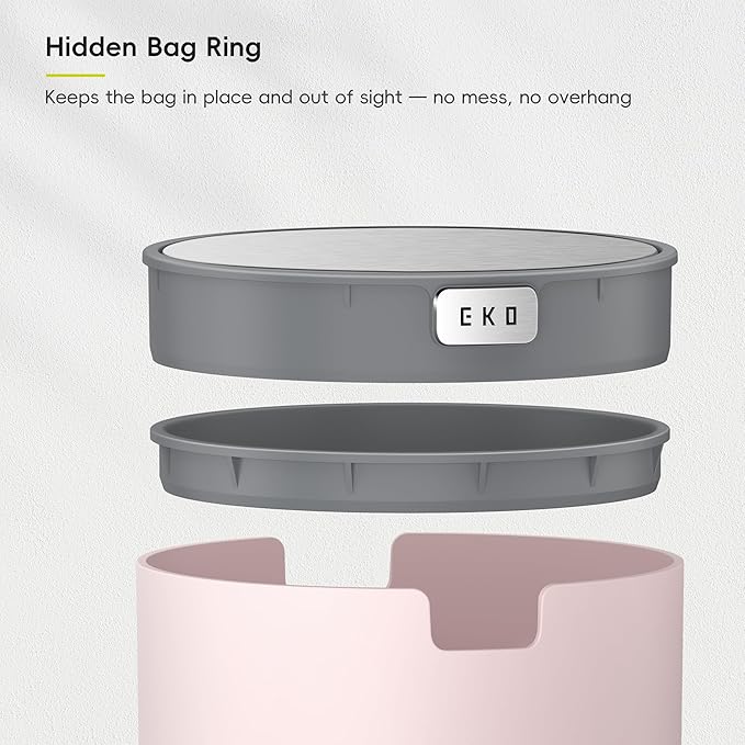 EKO Fandy 0.58 Gal/2.2L Mini Trash Can with Lid, Swing-Top Desktop Trash Can for Bathroom, Countertop, Vanity, Desk or Office, Small Garbage Bin (Pink)