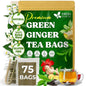 FreshDrinkUS, Premium Green Ginger Tea | 75 Tea Bags | Sencha Green Tea with Ginger, Lemongrass, Turmeric, Hibiscus & Peppermint | Natural Herbal Blend | Comfort & Refreshing, Vegan