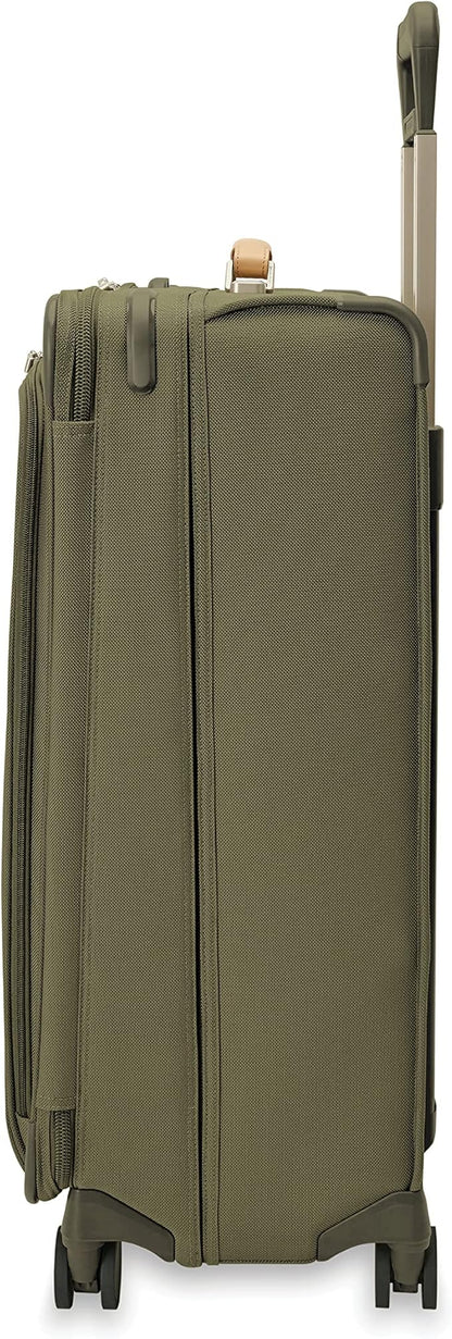Briggs & Riley 29" Large Expandable Spinner - Checked Luggage for Travel, Suitcases with Wheels, Softside Rolling Bag for Men & Women, Self-Repairing Zipper - Baseline Collection, Olive