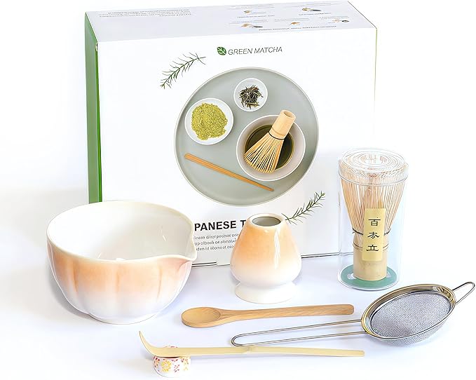 Matcha Whisk Set – 7 Pcs Japanese Tea Set with Bowl, Bamboo Whisk, Scoop, Holder, Sifter – Traditional Matcha Kit for Ceremony, Gift for Matcha Lovers